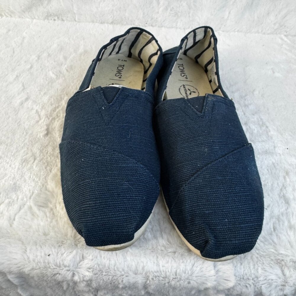 Toms Womens Navy Blue Canvas Espadrille Flats Shoes Size W7.5 Alpargata - Picture 2 of 8
